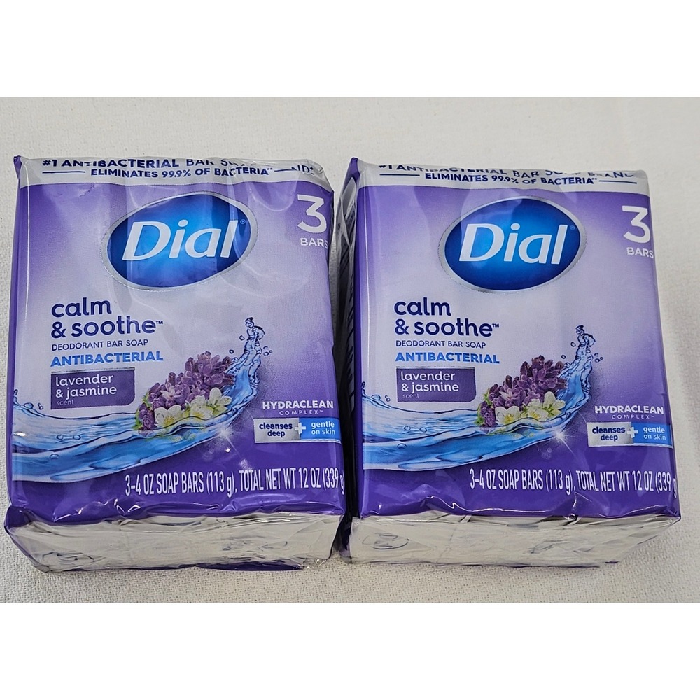 Dial Calm & Soothe Lavender Jasmine Antibacterial Bar Soap 4oz 2 Packs of 3 Bars